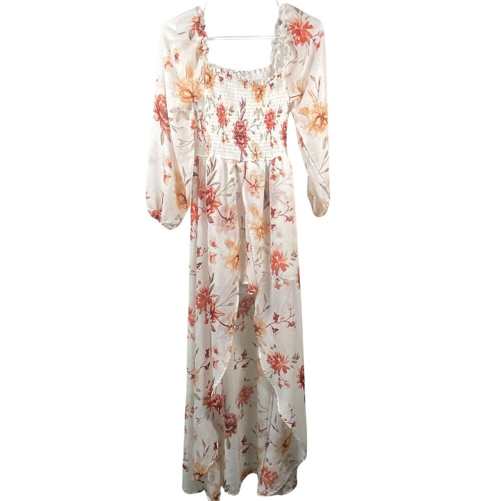Vine and Valley Floral Romper Size S with Maxi Skirt Overlay Off Shoulder L/S